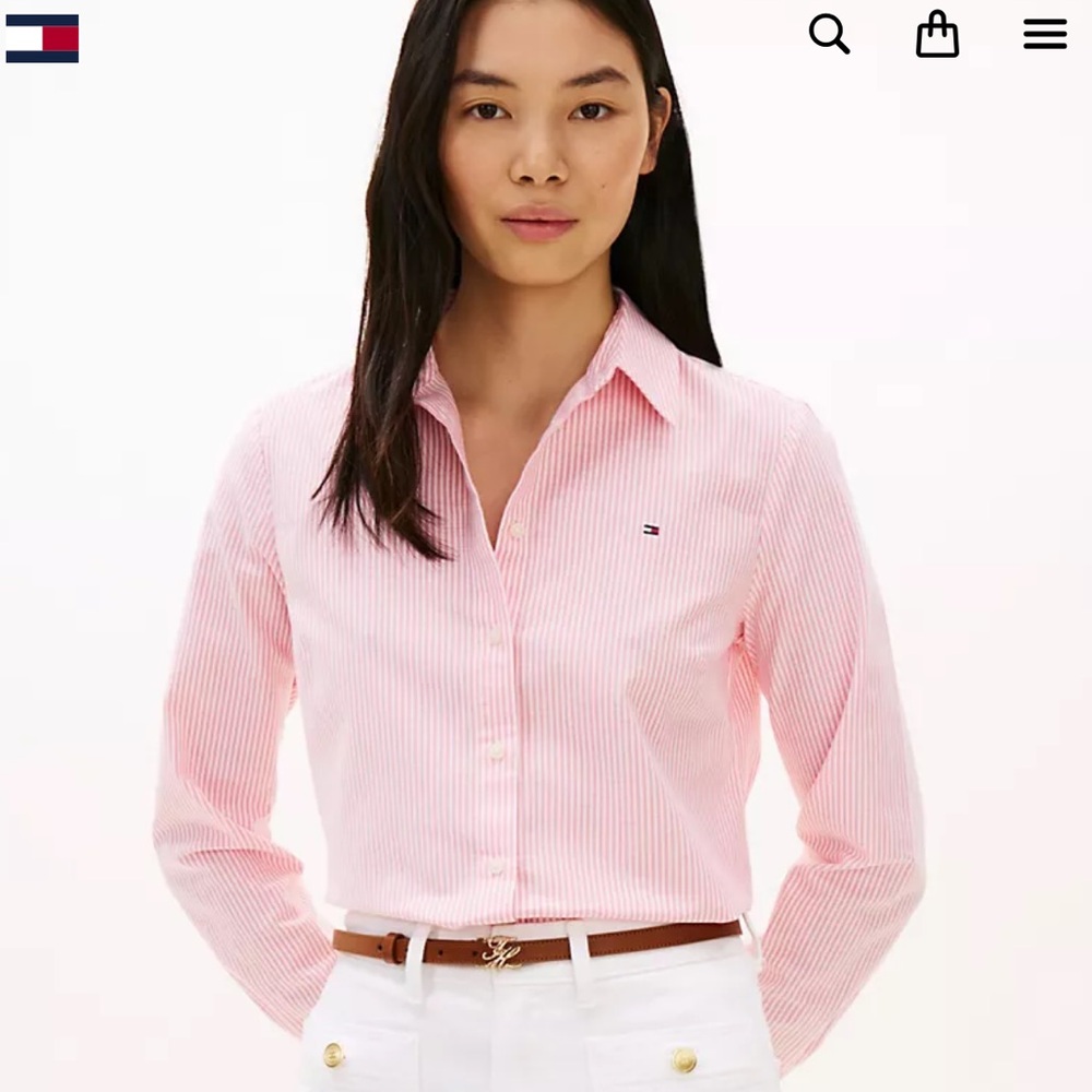 Tommy Hilfiger Pink Preppy Button Down Shirt Cottage Core Size L
